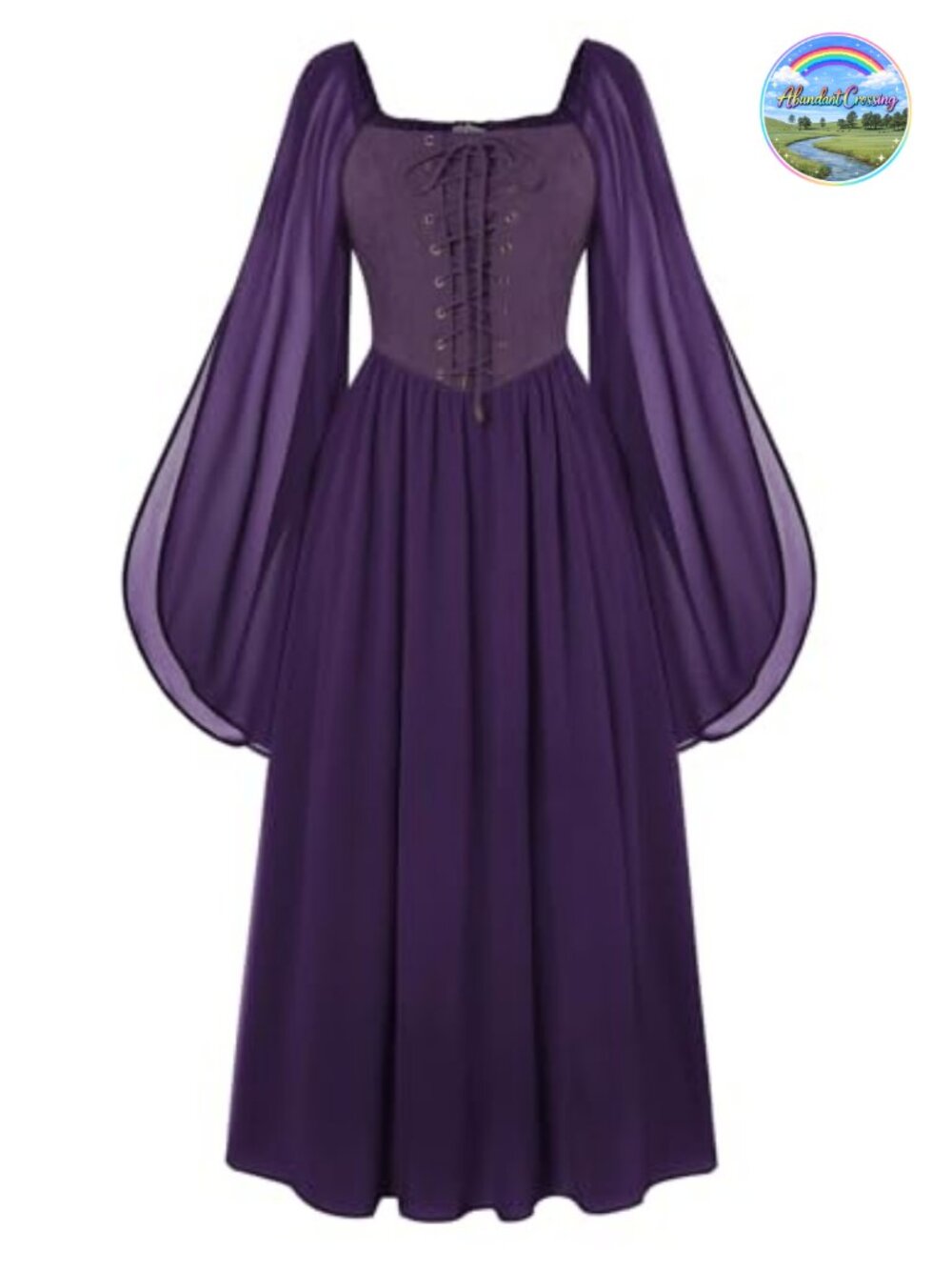Renaissance Medieval Witch Dress Chiffon Bell Sleeve Maxi Costume